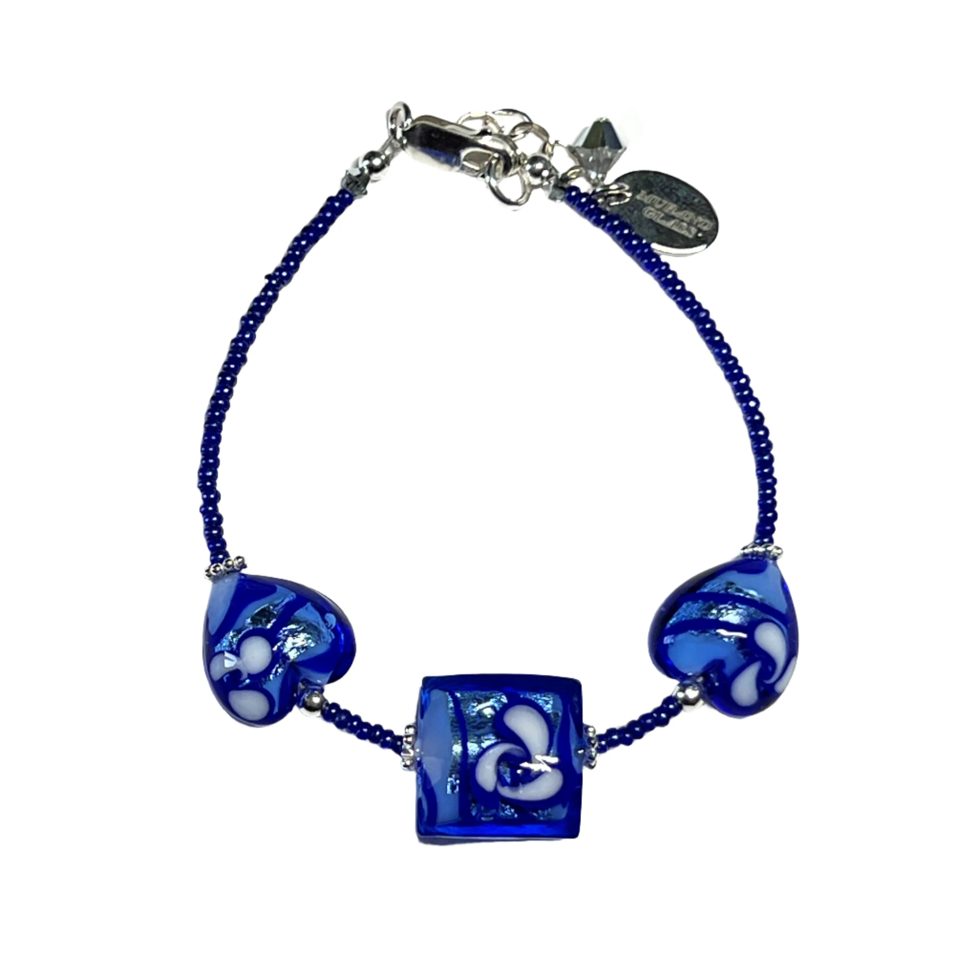Murano Glass Blue Flower Heart Bracelet
