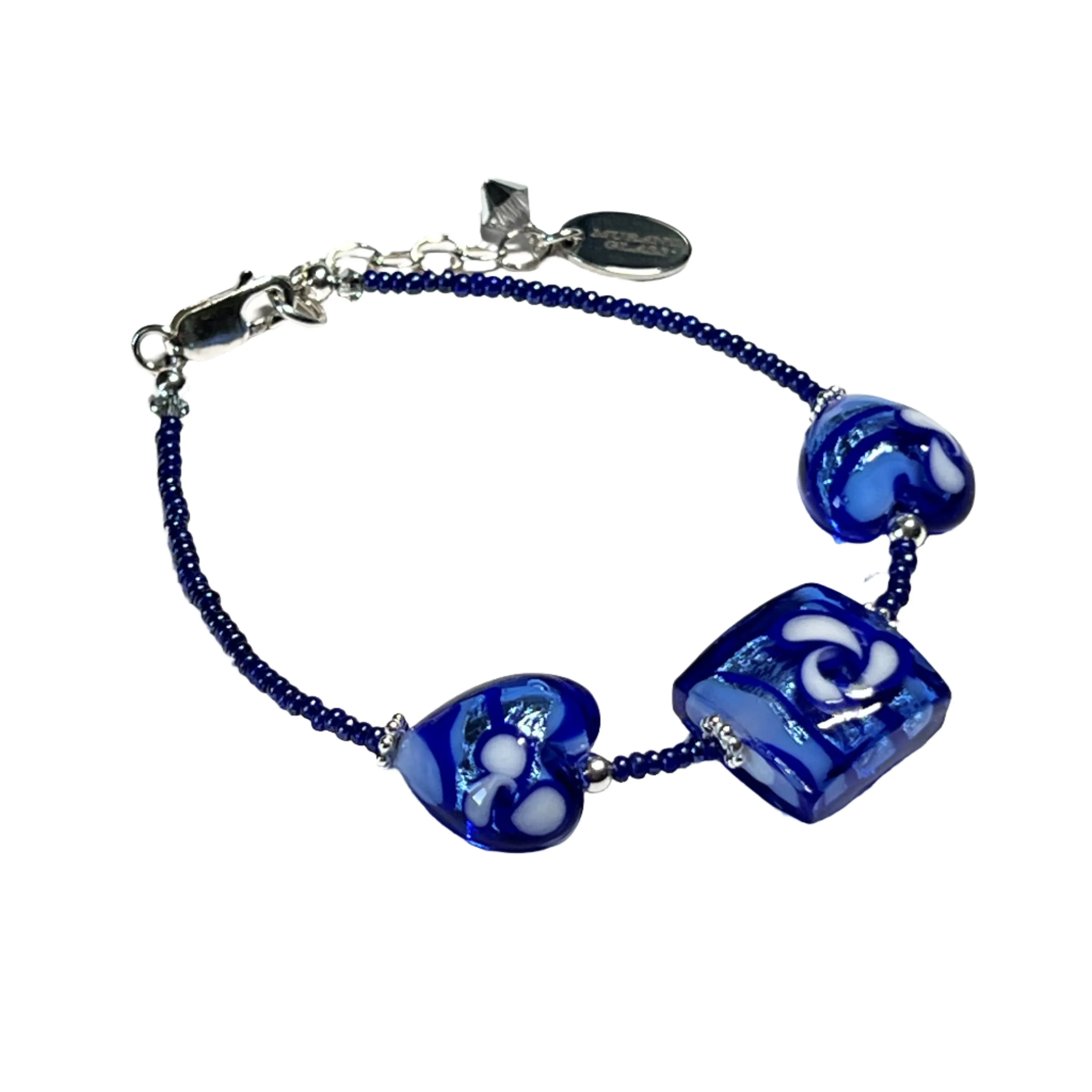 Murano Glass Blue Flower Heart Bracelet