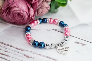 Name Flower Girl Rhinestone Bracelet | Coral   Navy
