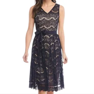 Nanette Lapore Ramona Black Lace Double V Neck Dress Size 8 Black