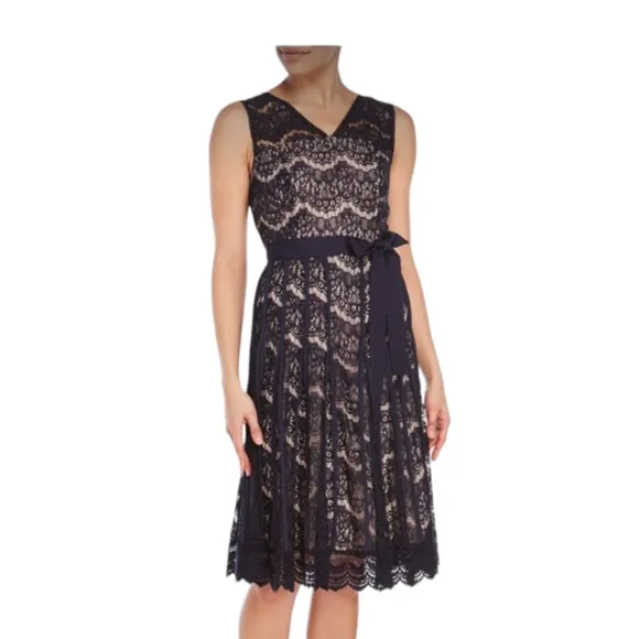 Nanette Lapore Ramona Black Lace Double V Neck Dress Size 8 Black