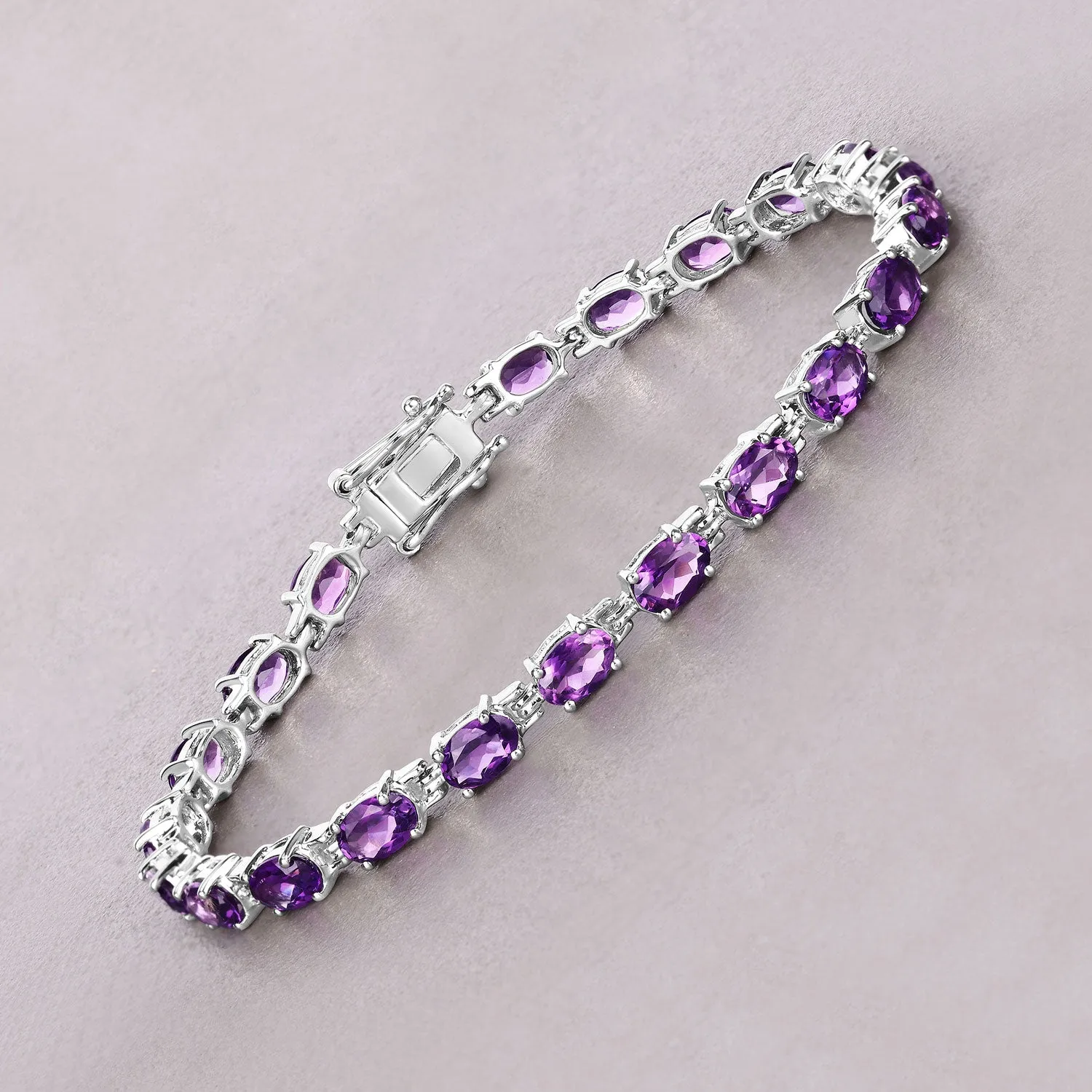 Natural Purple Amethyst Silver Tennis Bracelet Womens