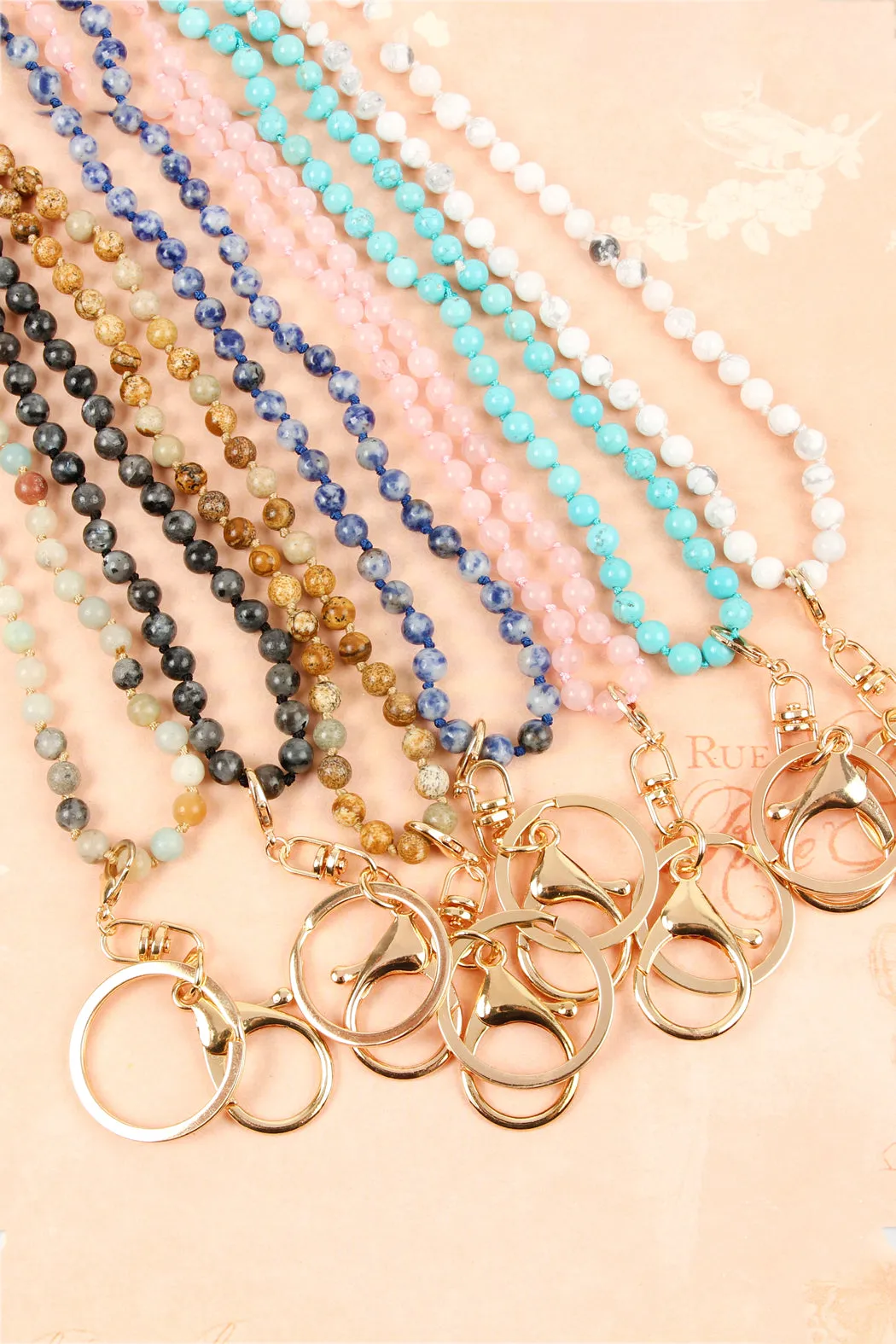 NATURAL STONE BEADS LANYARD NECKLACE