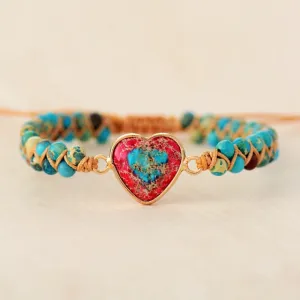 Natural Stone Heart Charm Bracelet