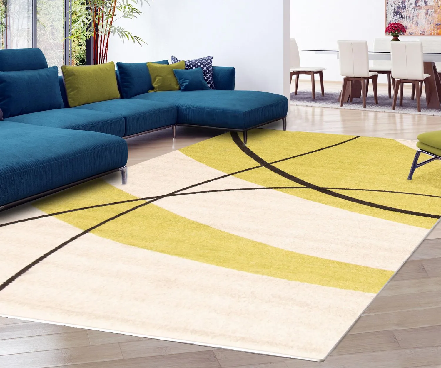New ECARPETGALLERY Cosi Cream & Green Rug 3 Ft 11" X 5 Ft 7"! NOTE: Rug is Green NOT Yellow Close up in pictures!