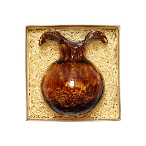 NEW Vietri Hibiscus Glass Brown Tortoise Shell Bud Vase