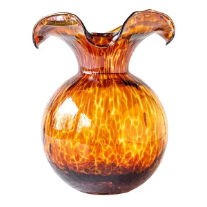 NEW Vietri Hibiscus Glass Brown Tortoise Shell Medium Fluted Vase