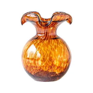 NEW Vietri Hibiscus Glass Brown Tortoise Shell Small Fluted Vase