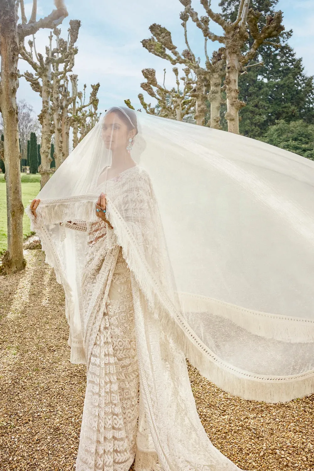 Nude Cream Stripe Saree