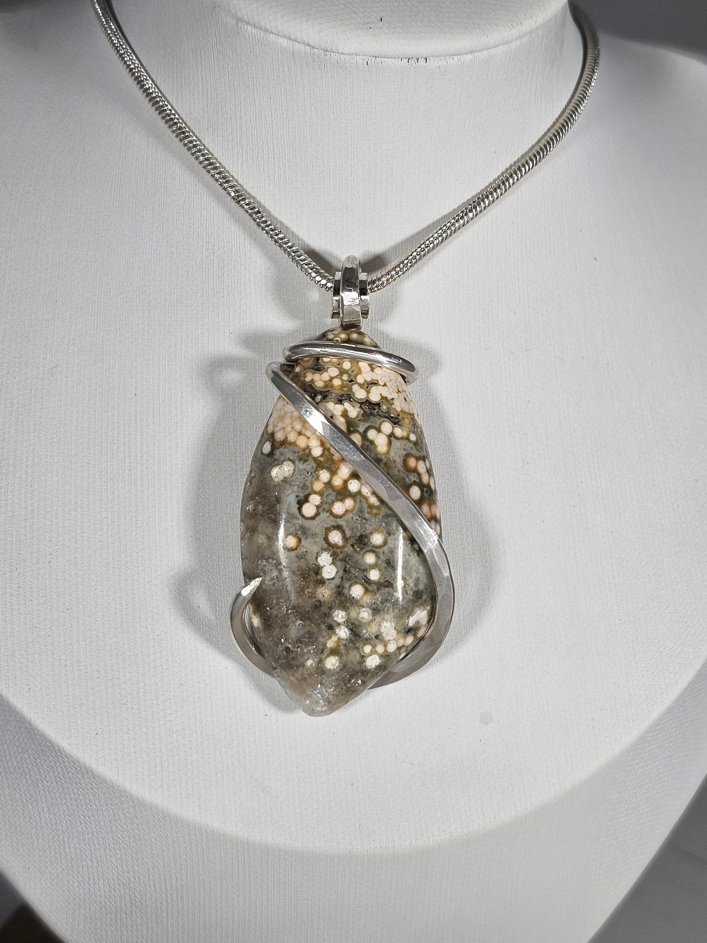 Ocean Jasper Handmade Stone Pendant Wrapped in Silver