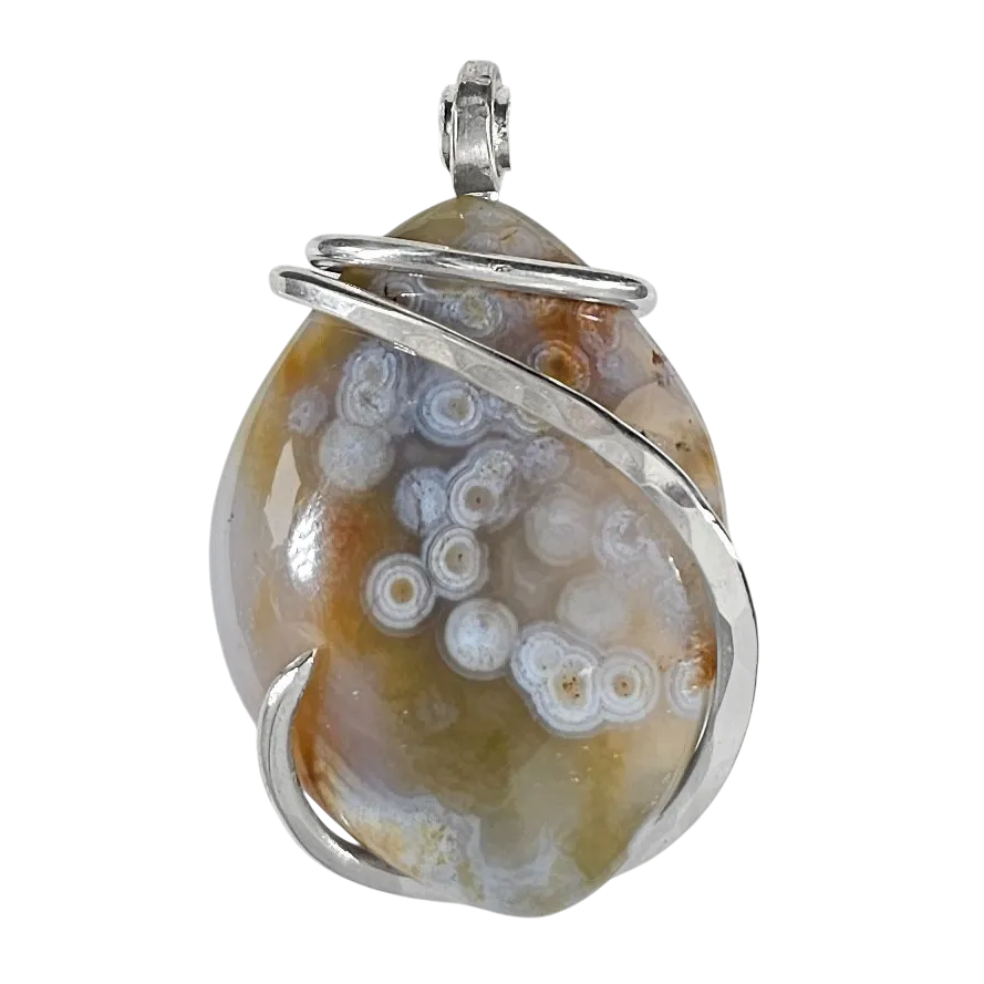 Ocean Jasper Handmade Stone Pendant Wrapped in Silver