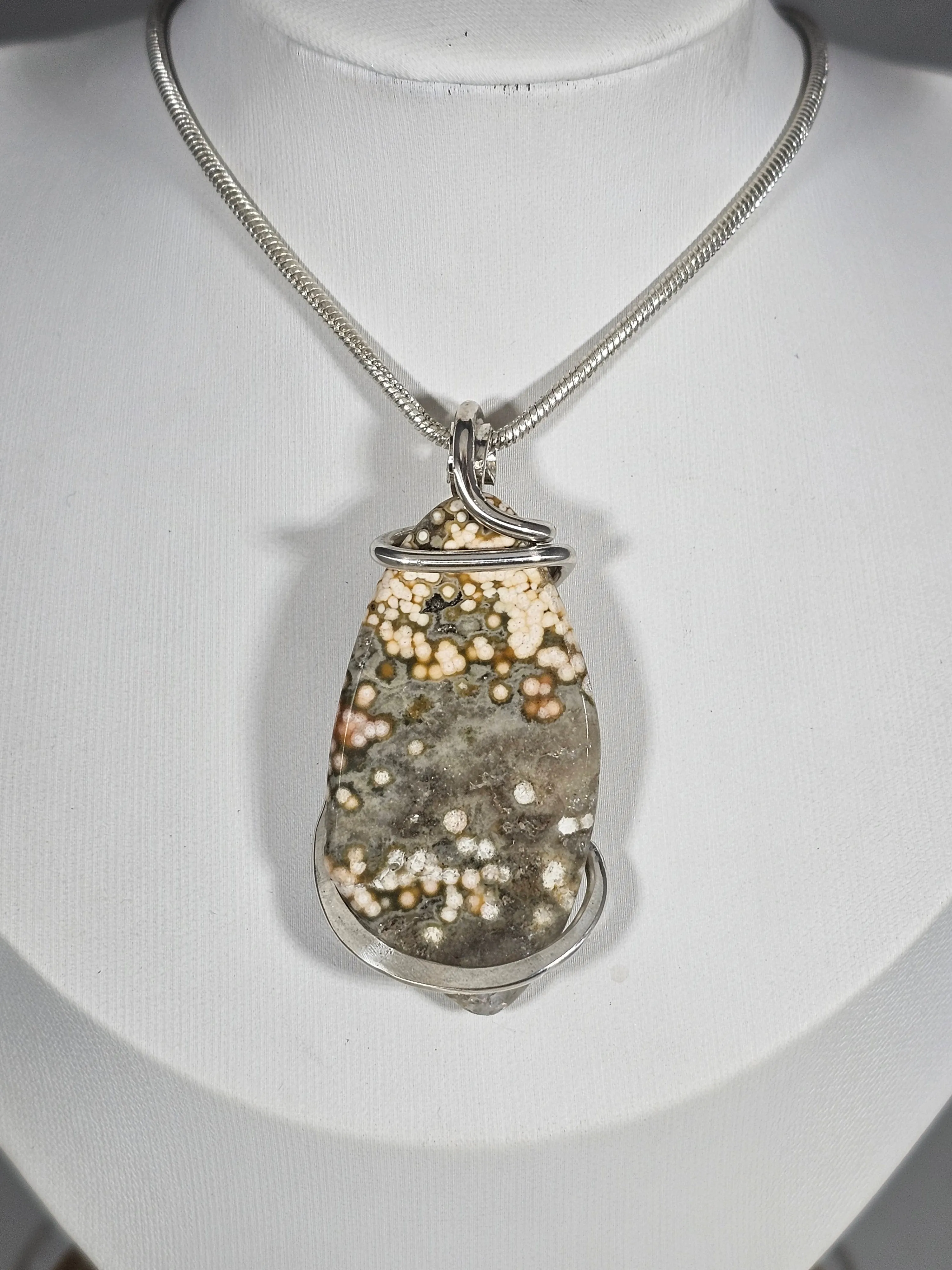 Ocean Jasper Handmade Stone Pendant Wrapped in Silver