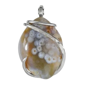 Ocean Jasper Handmade Stone Pendant Wrapped in Silver
