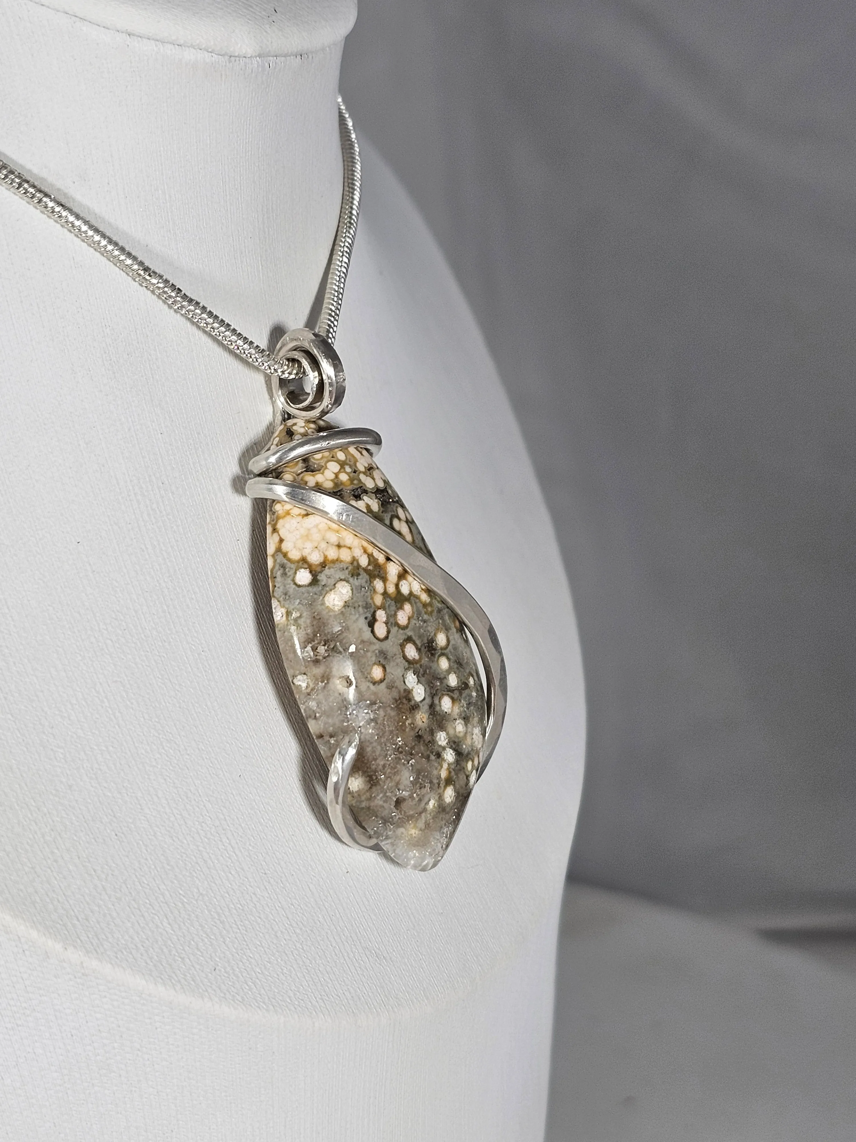 Ocean Jasper Handmade Stone Pendant Wrapped in Silver
