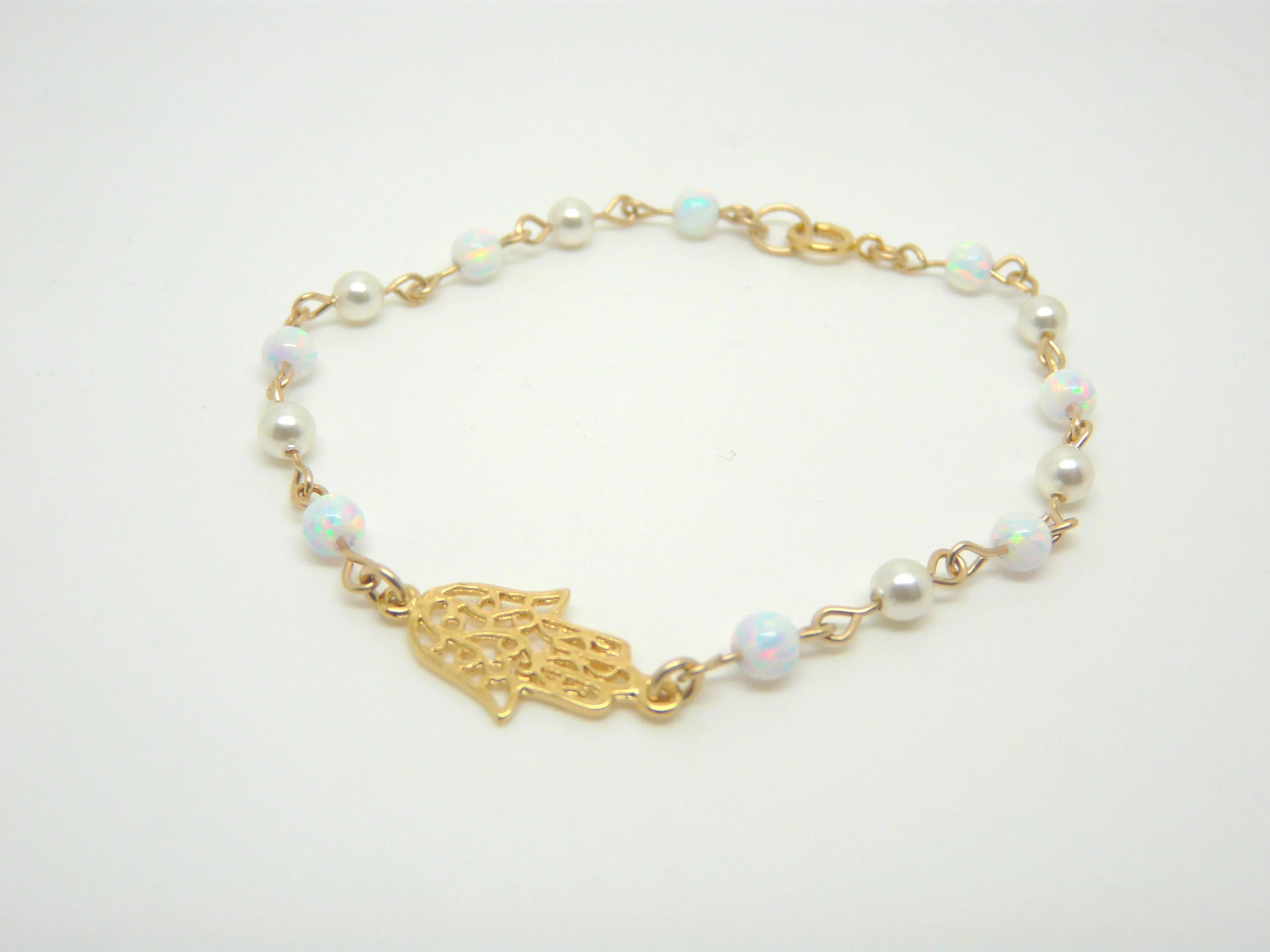 Opal & Pearl Hamsa Bracelet – Elegant & Meaningful