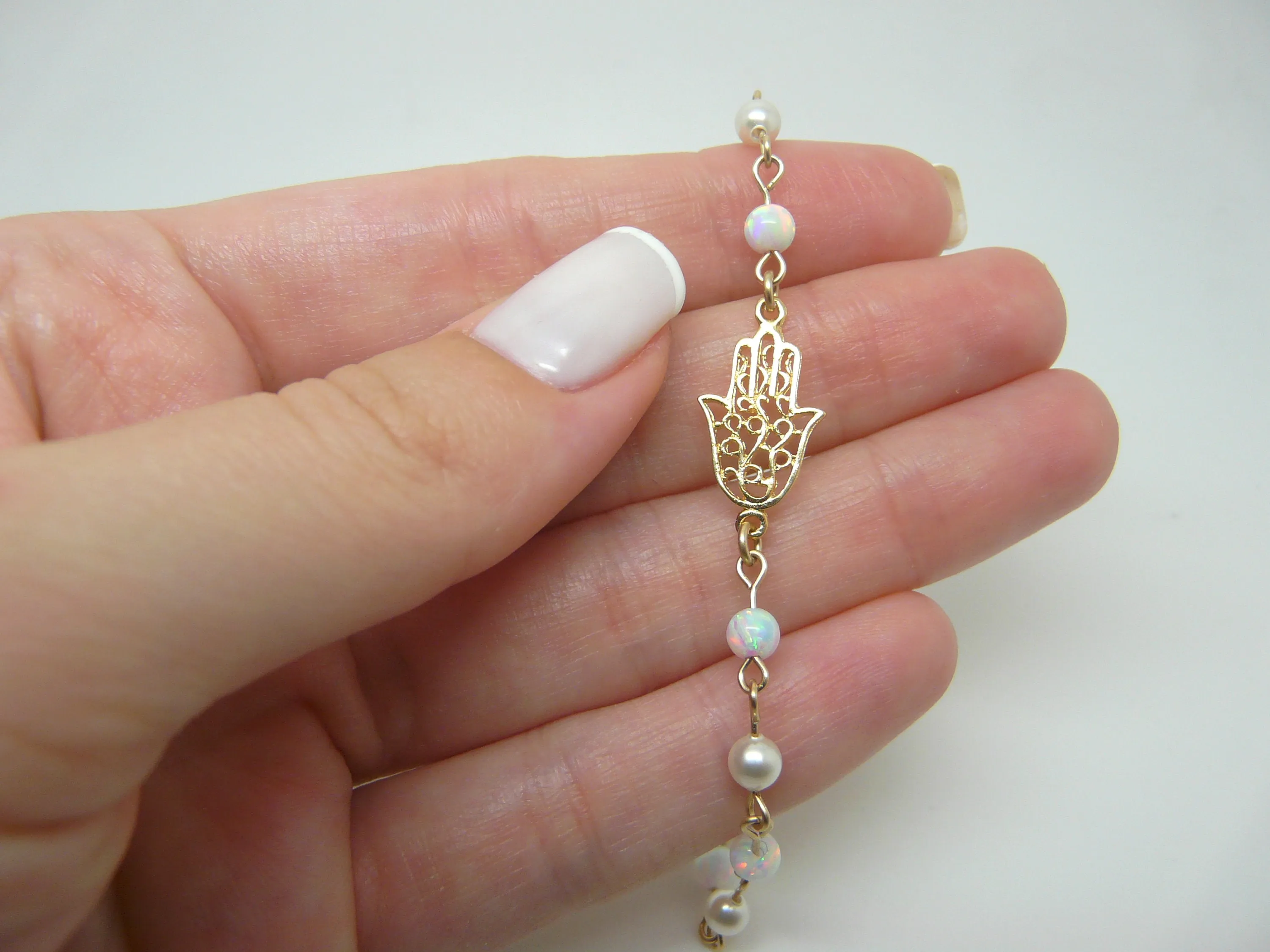 Opal & Pearl Hamsa Bracelet – Elegant & Meaningful