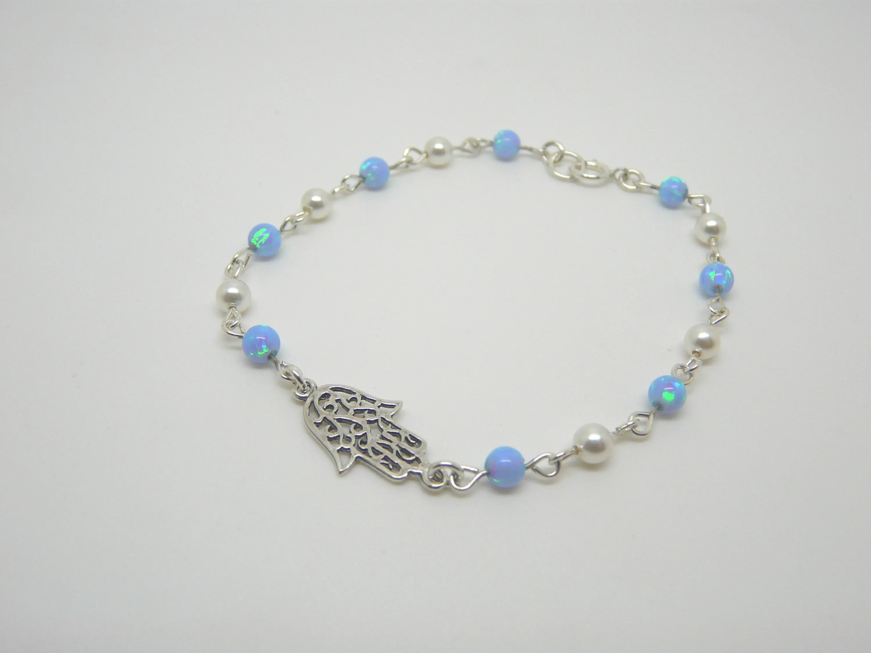 Opal & Pearl Hamsa Bracelet – Elegant & Meaningful