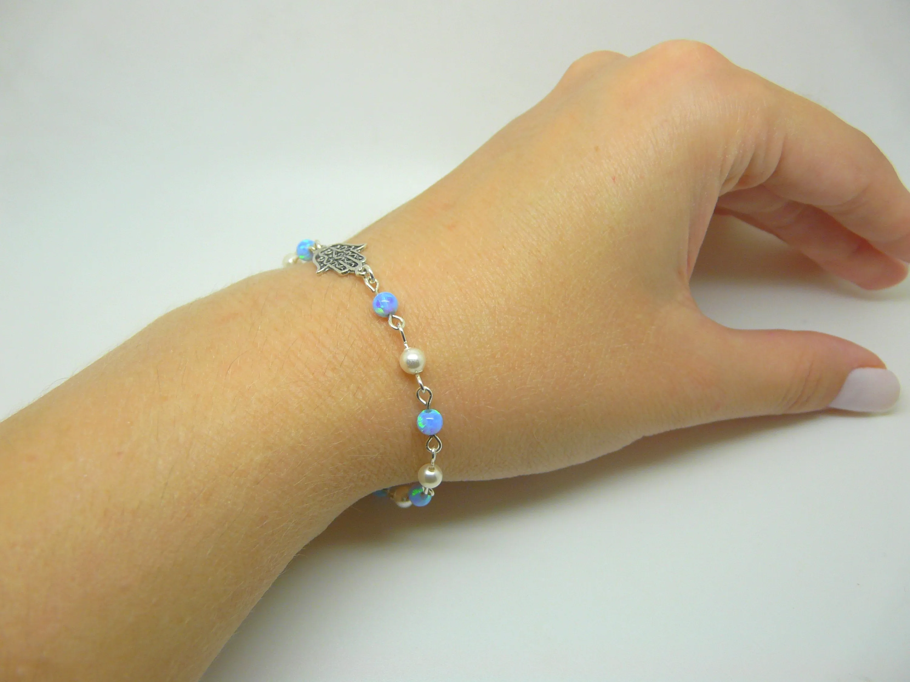 Opal & Pearl Hamsa Bracelet – Elegant & Meaningful