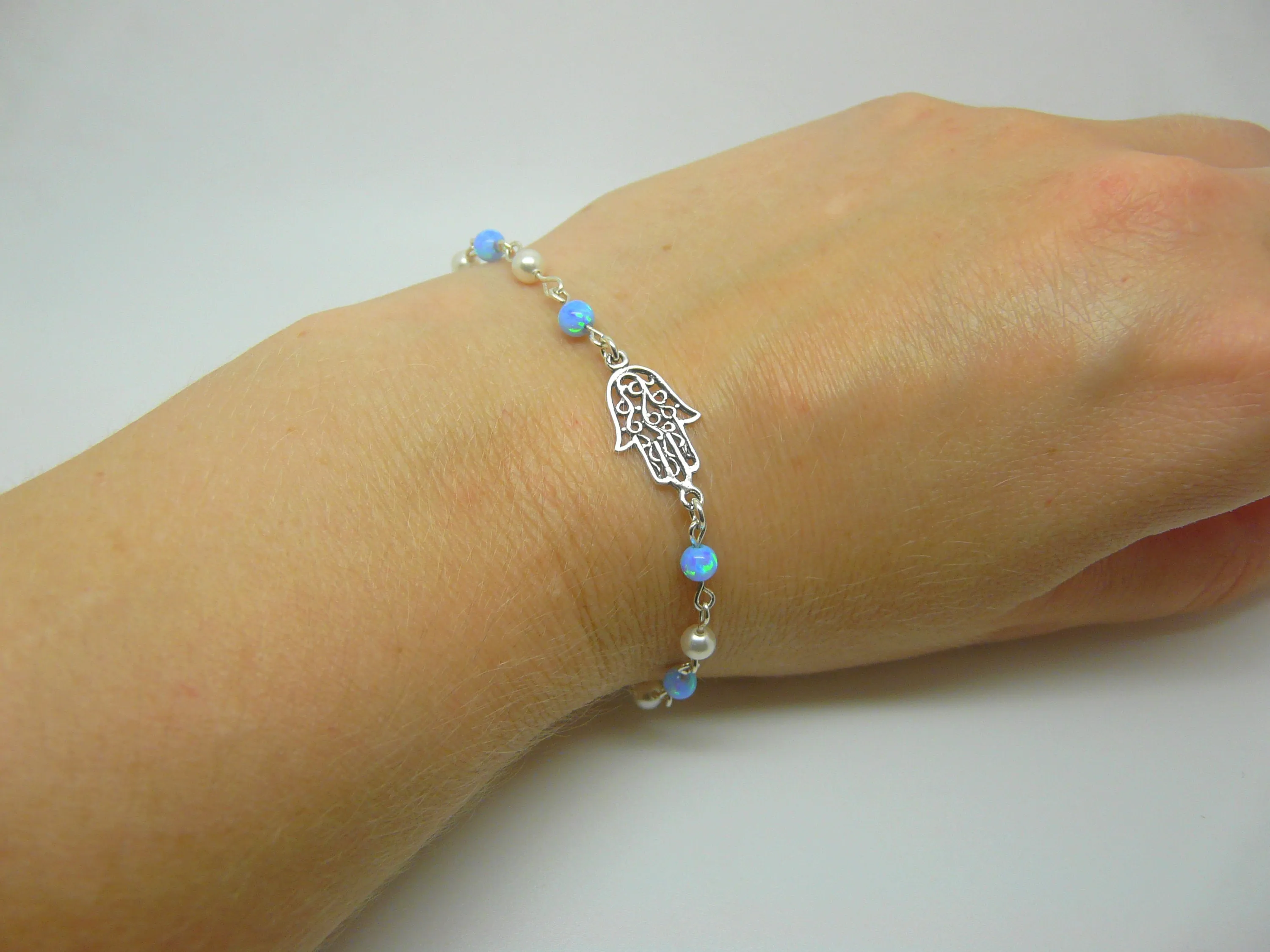 Opal & Pearl Hamsa Bracelet – Elegant & Meaningful