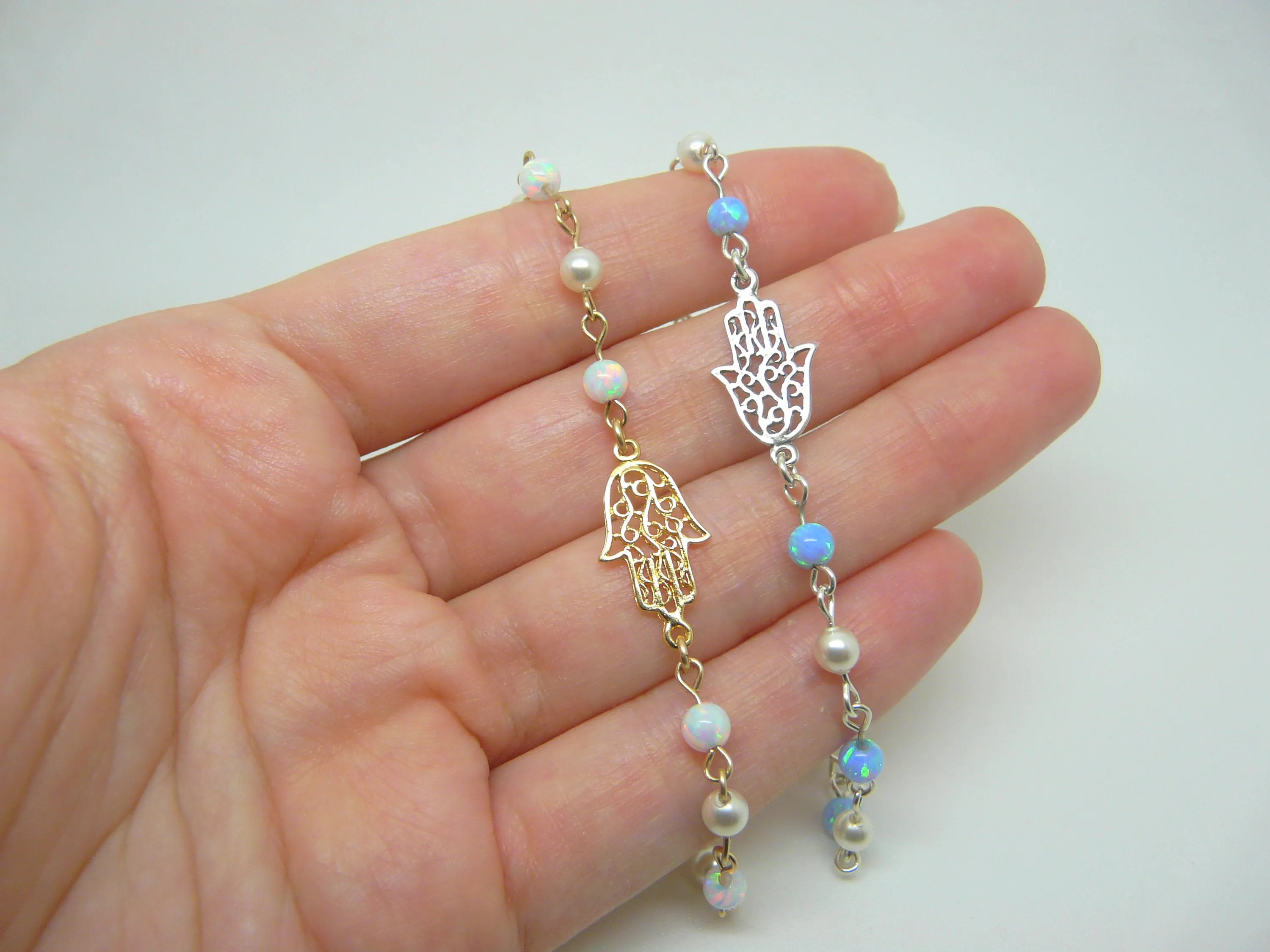Opal & Pearl Hamsa Bracelet – Elegant & Meaningful