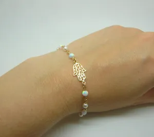 Opal & Pearl Hamsa Bracelet – Elegant & Meaningful