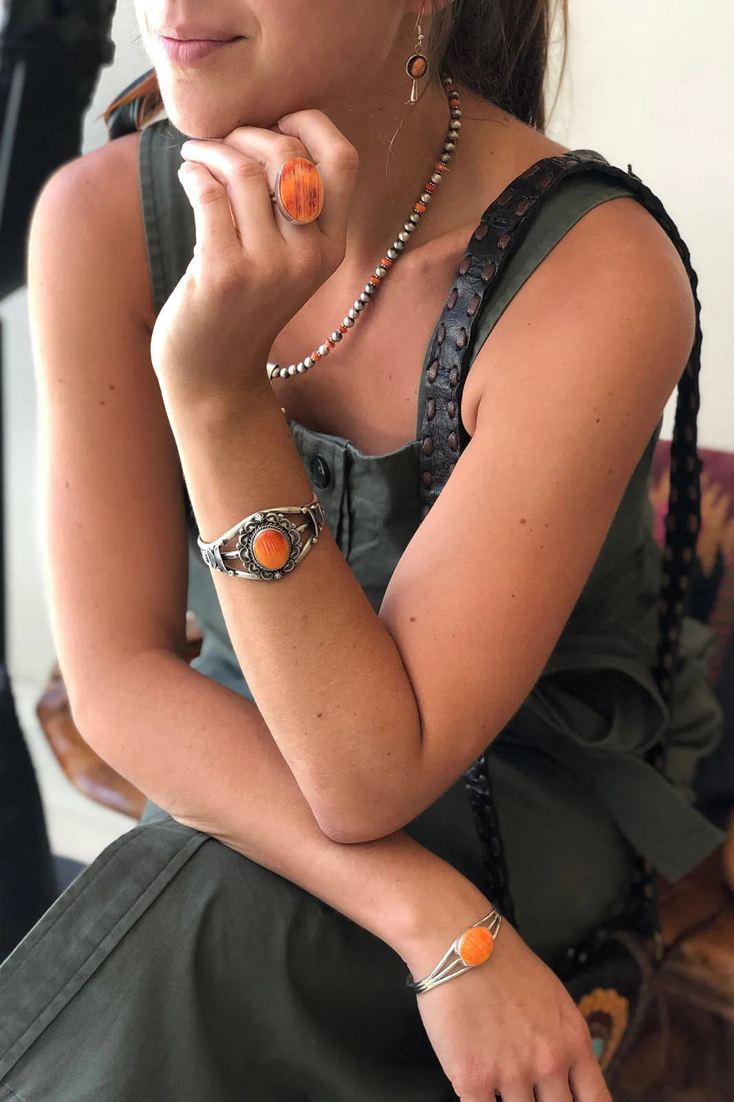 Orange Spiny Shell Navajo Cuff Bracelet