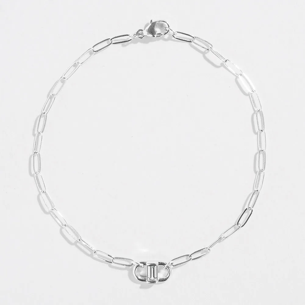 PAPERCLIP BRACELET WITH ACCENTED BAGUETTE | 14K GOLD AND WHITE SAPPHIRE