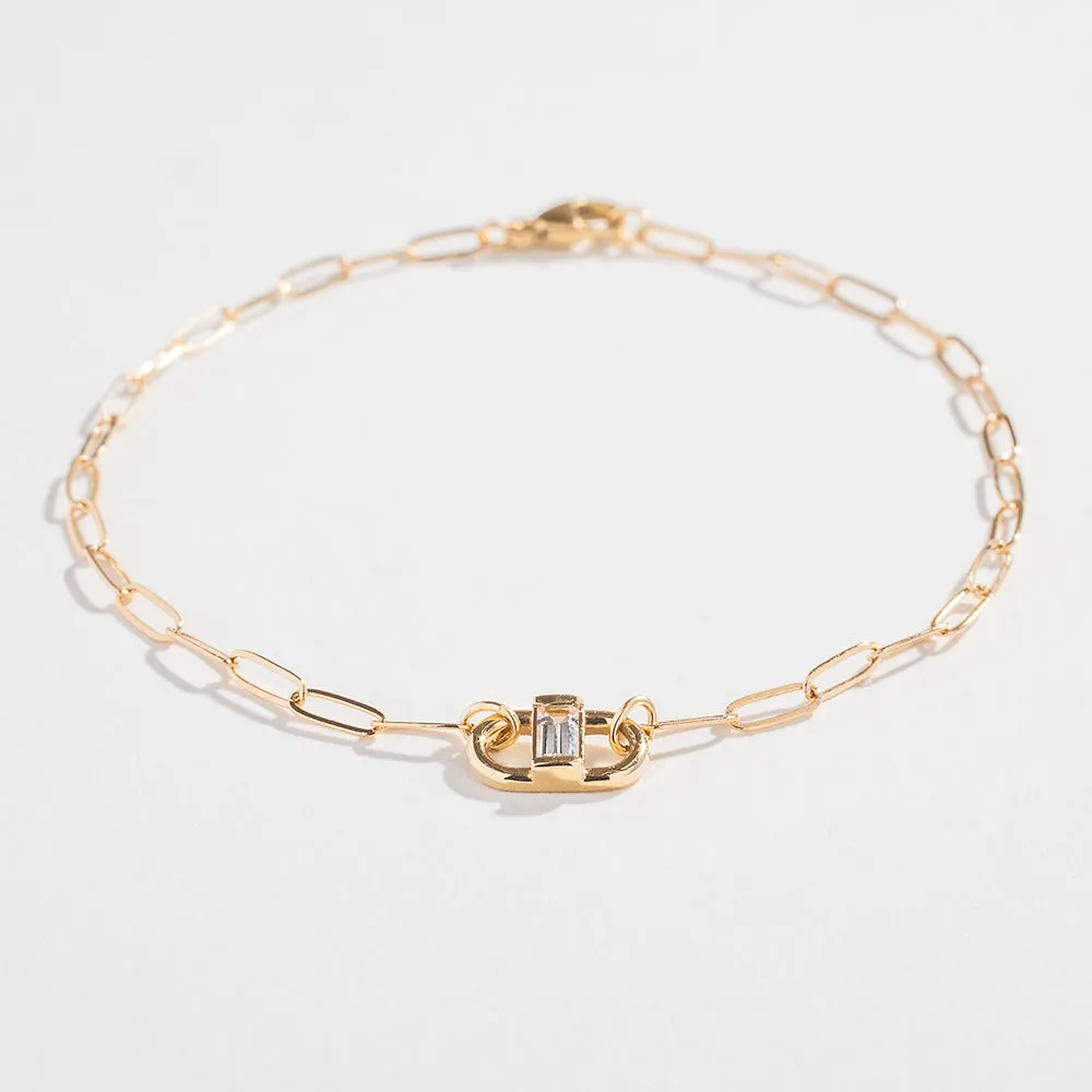 PAPERCLIP BRACELET WITH ACCENTED BAGUETTE | 14K GOLD AND WHITE SAPPHIRE
