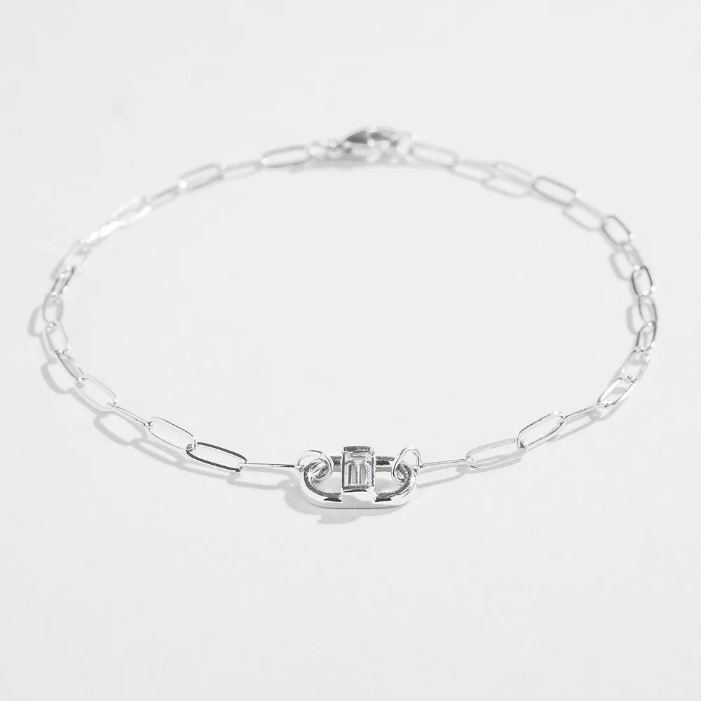 PAPERCLIP BRACELET WITH ACCENTED BAGUETTE | 14K GOLD AND WHITE SAPPHIRE