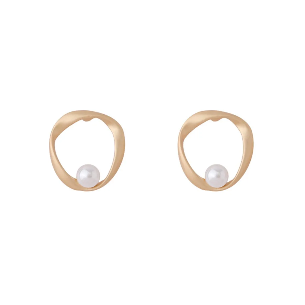 Pearl & 18K Gold-Plated Open Twist Round Stud Earrings