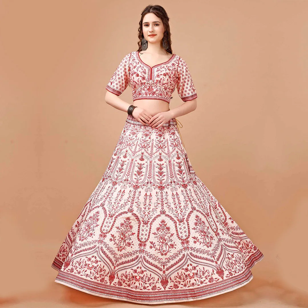 Pearl White and Red Lehenga Set