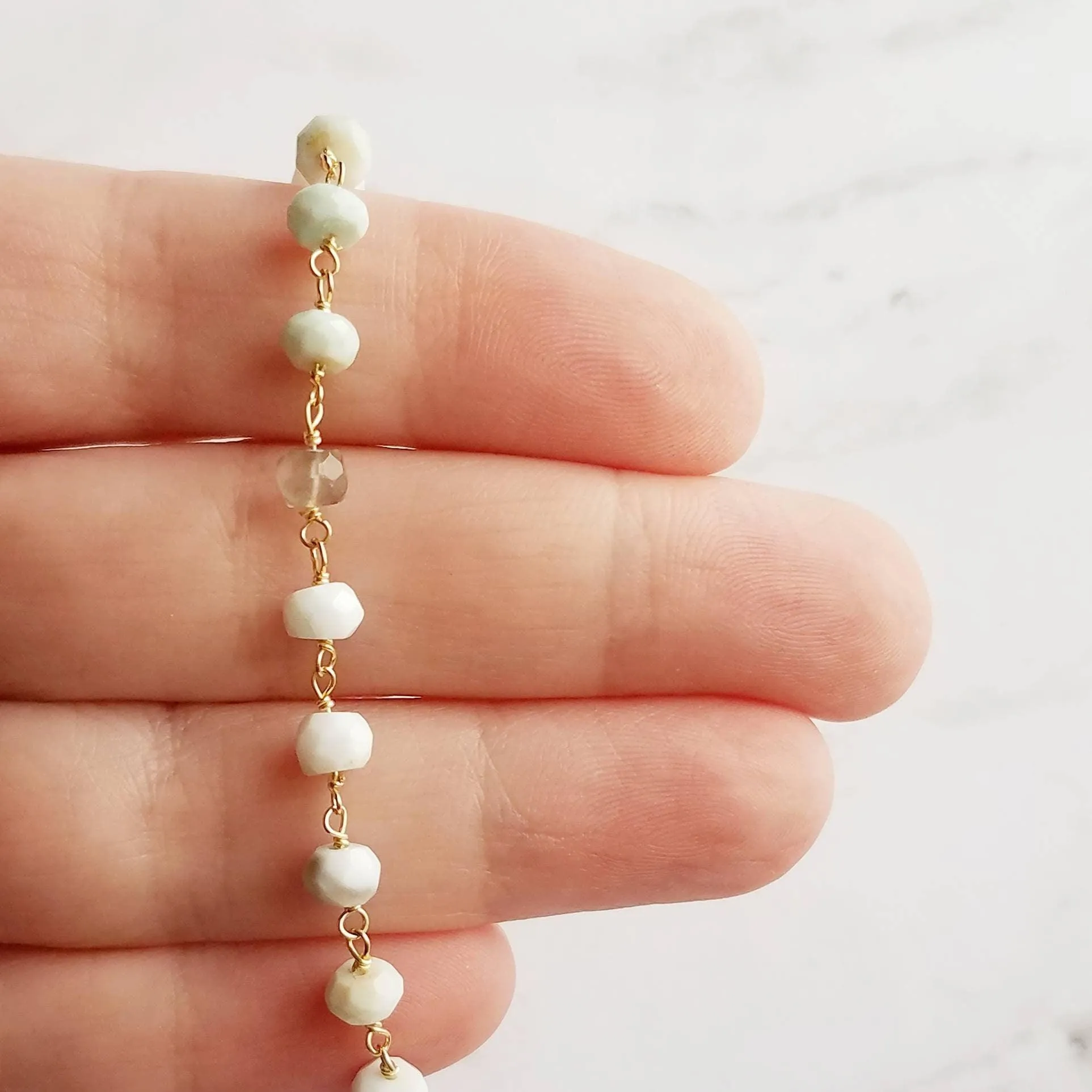Peruvian Opal Bracelet, light blue stone bracelet, small gemstone bracelet, mint stone, tiny stone chain, rosary chain, dainty gold bracelet