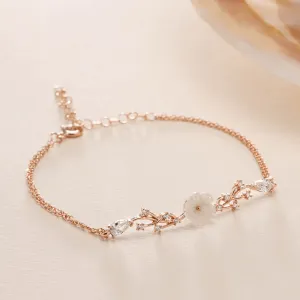 Petite Magnolia Flower Bracelet Rose Gold Plated Chain