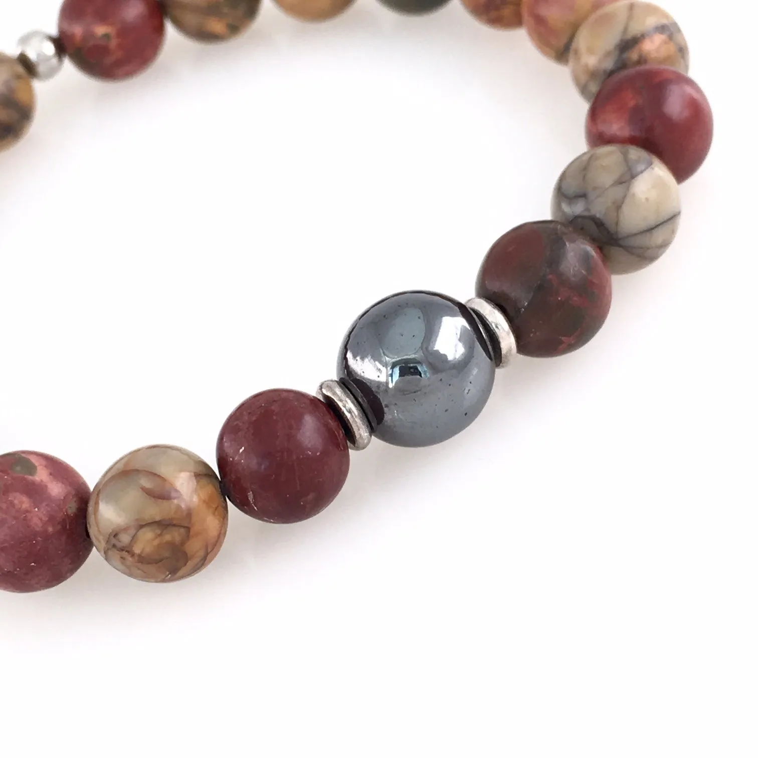 Picasso Jasper and Hematite Men's Bracelet