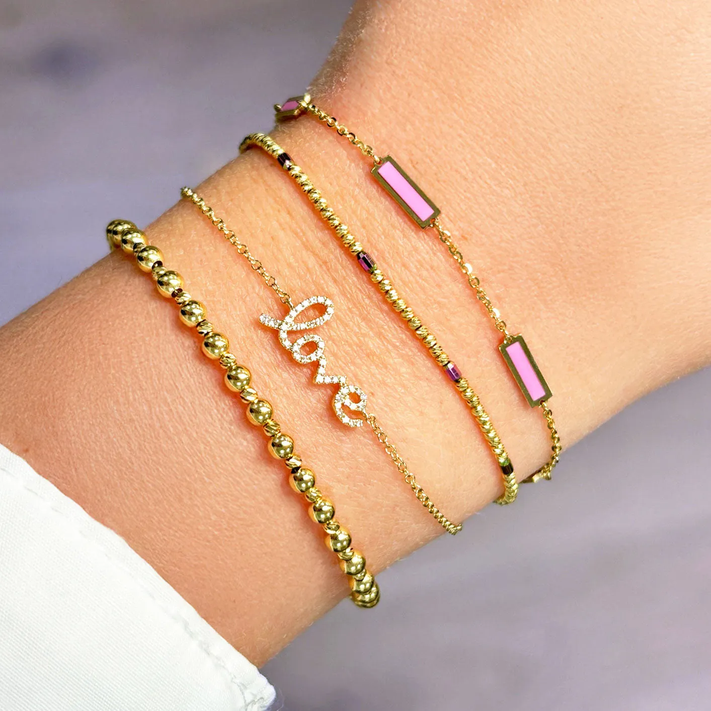 Pink and Gold Sparkle Cut Adjustable Bead Bracelet