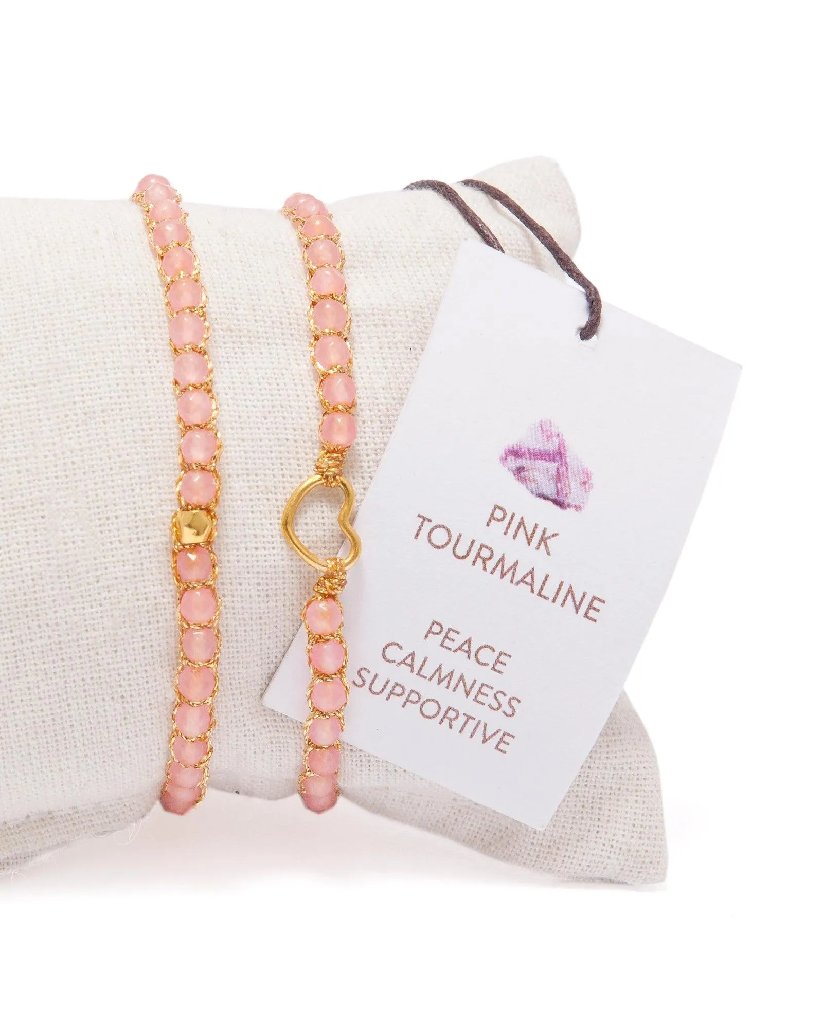 Pink Tourmaline Heart Kids Bracelet | Gold