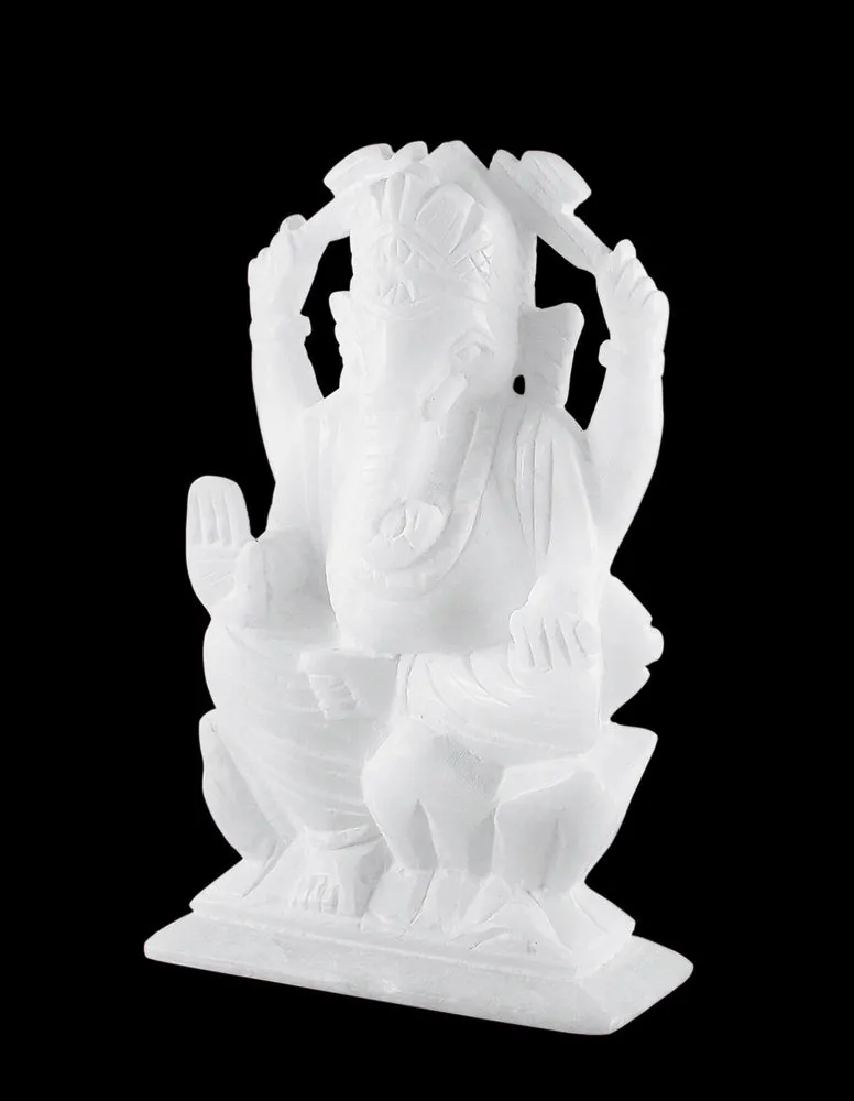 Pure White Alabaster Stone Ganpati Maharaj