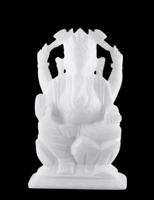 Pure White Alabaster Stone Ganpati Maharaj