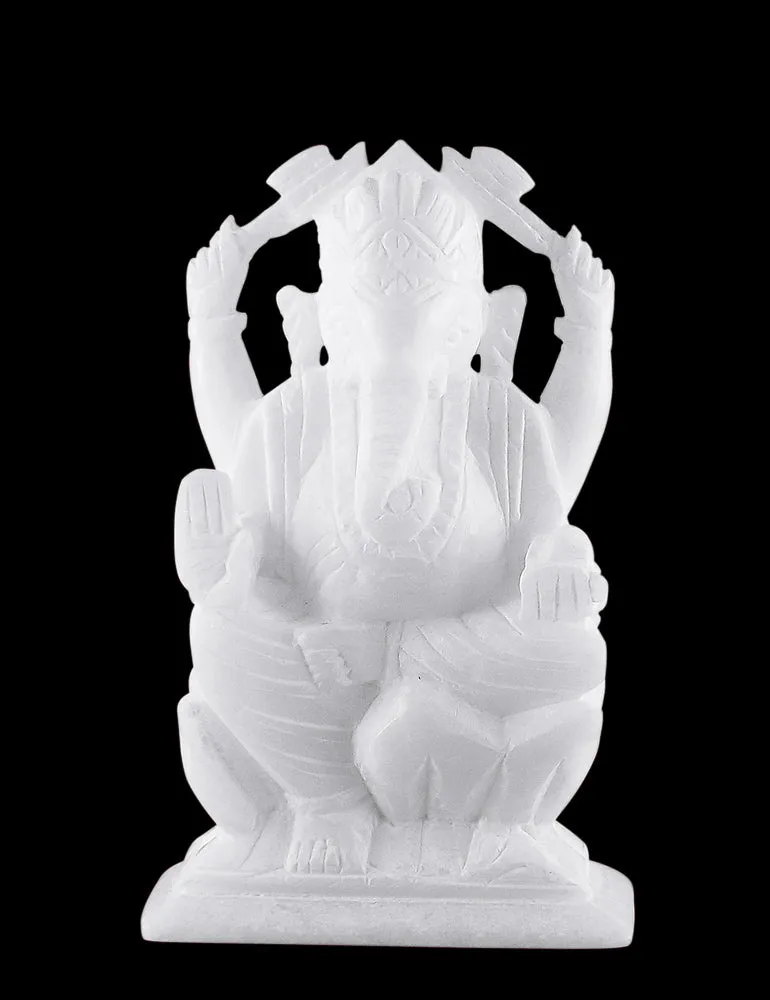 Pure White Alabaster Stone Ganpati Maharaj