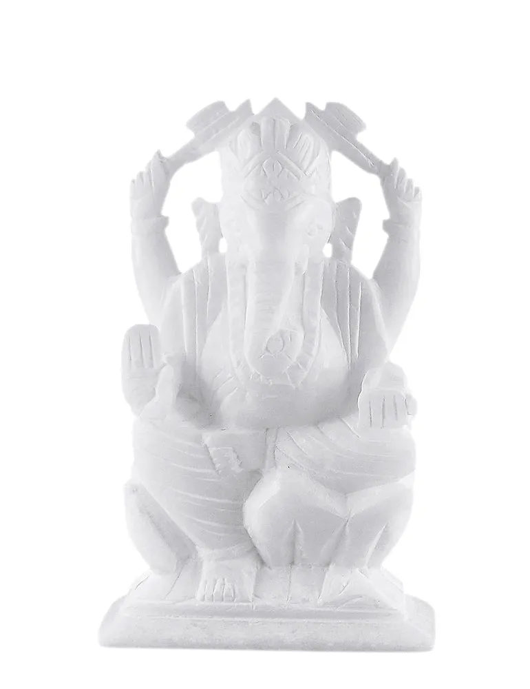 Pure White Alabaster Stone Ganpati Maharaj