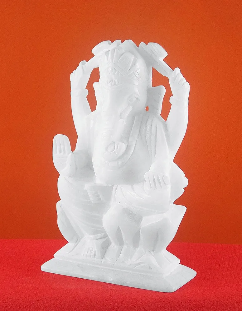 Pure White Alabaster Stone Ganpati Maharaj