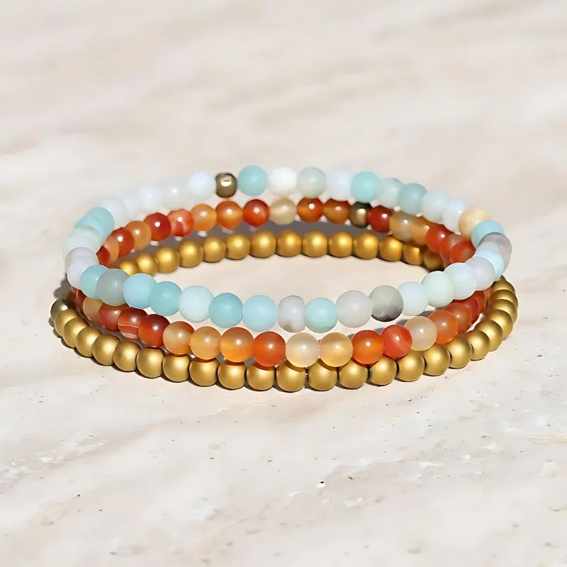 "Confidence" Amazonite Carnelian & Hematite Bracelet Set