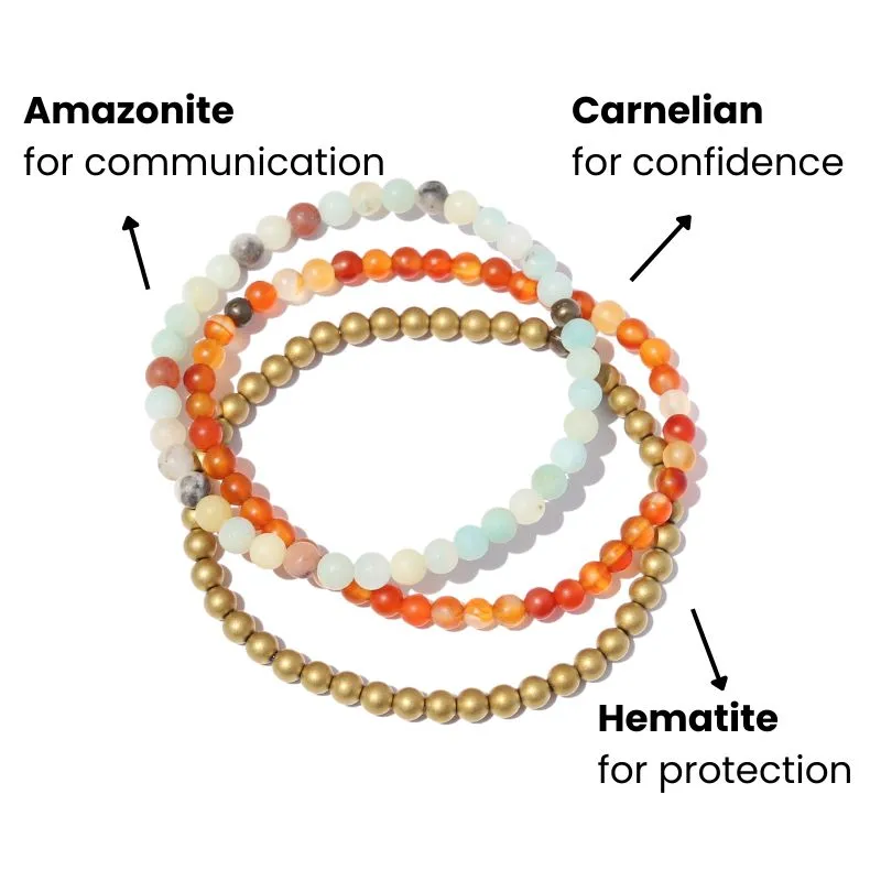 "Confidence" Amazonite Carnelian & Hematite Bracelet Set