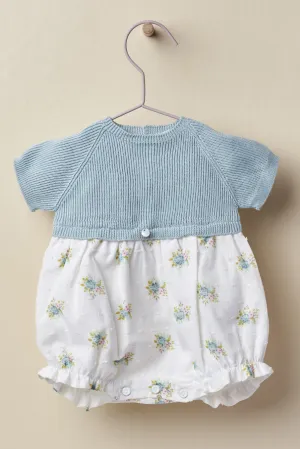 "Dorothea" Soft Blue Half Knit Floral Romper