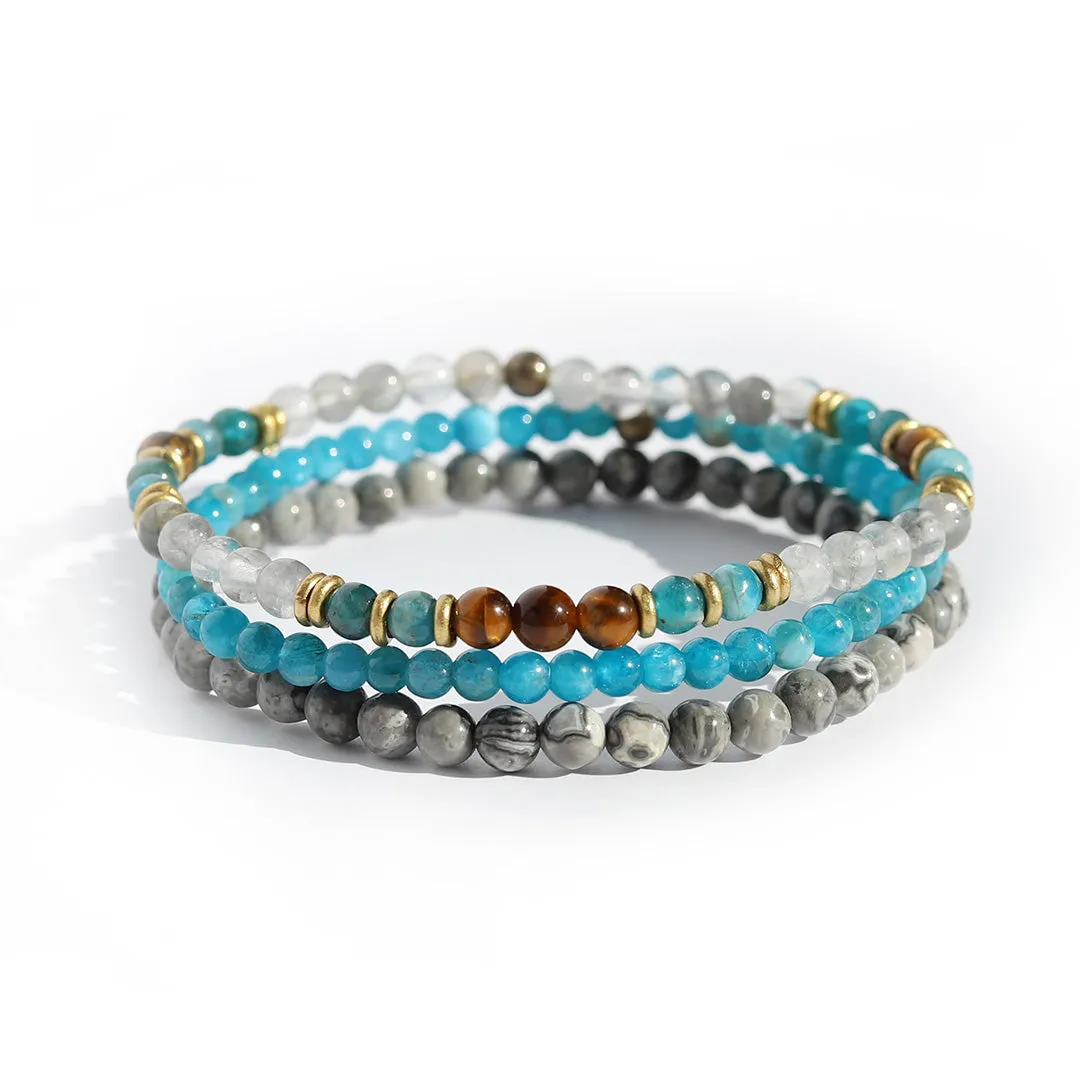 "Gratitude and Abundance" Apatite, Tigers Eye and Jasper Delicate Bracelet Stack