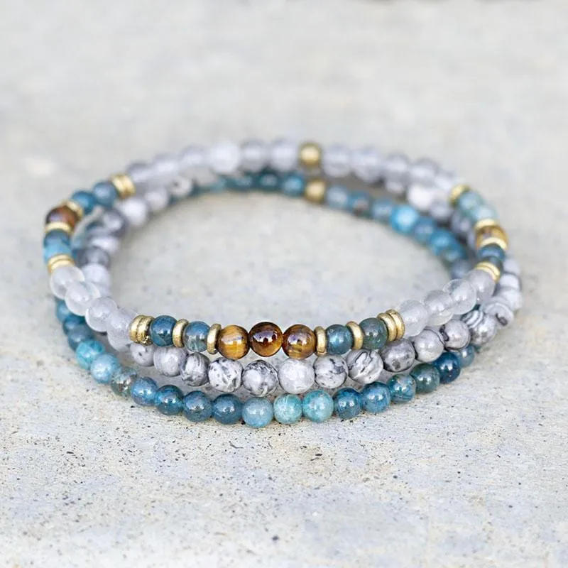 "Gratitude and Abundance" Apatite, Tigers Eye and Jasper Delicate Bracelet Stack