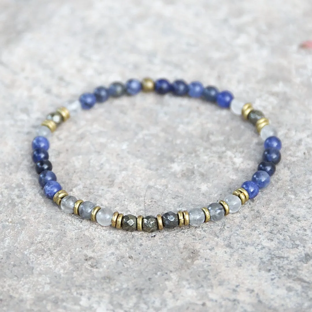 "Intuition and Strength" Sodalite and Quartz Crystal Delicate Gemstone Bracelet