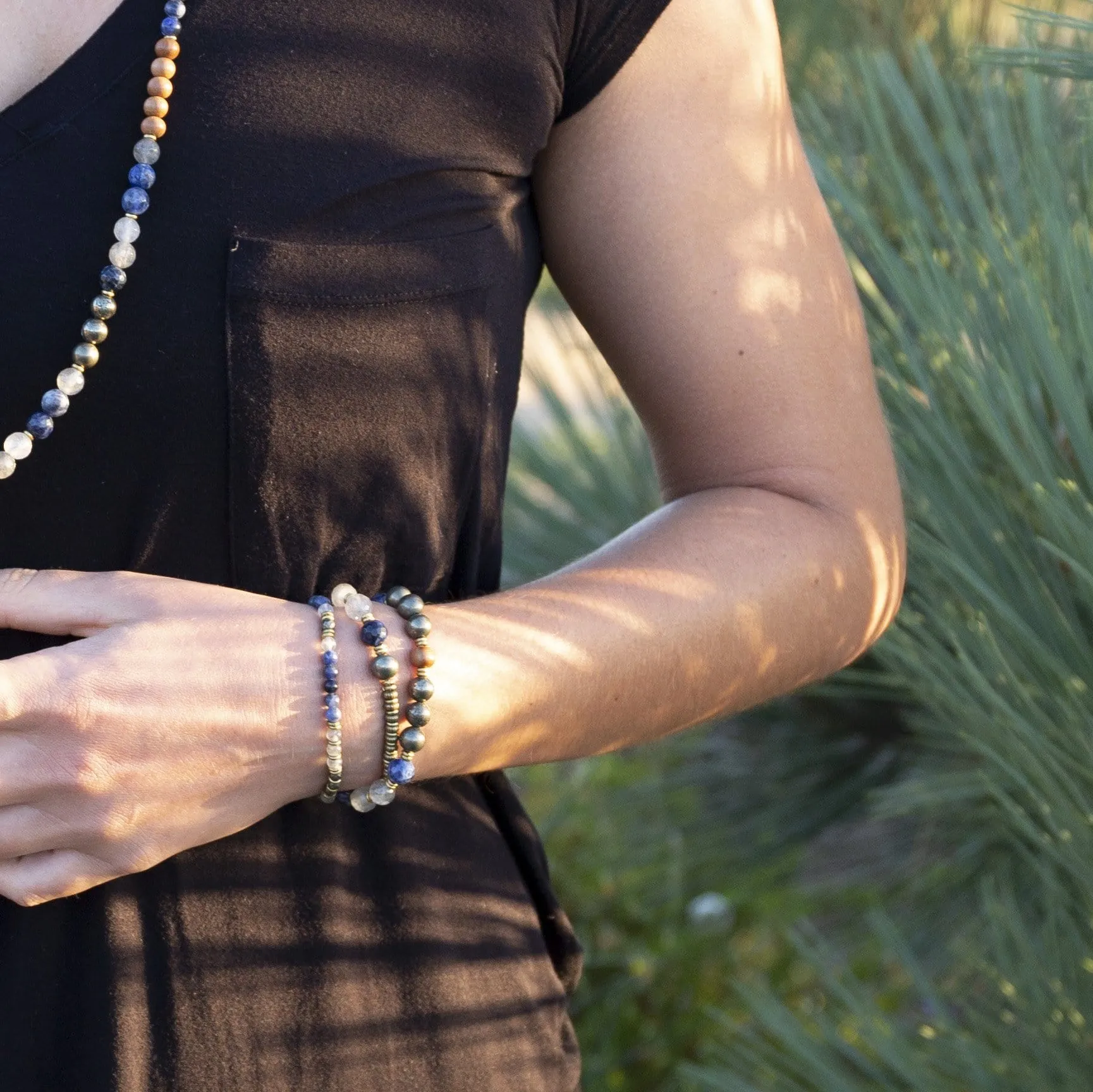 "Intuition and Strength" Sodalite and Quartz Crystal Delicate Gemstone Bracelet