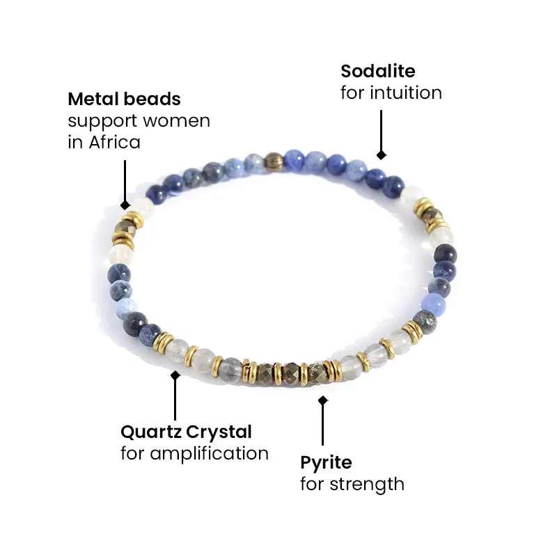 "Intuition and Strength" Sodalite and Quartz Crystal Delicate Gemstone Bracelet
