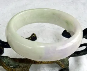 "Wisdom and Compassion" Old Mine Burmese Jadeite White and Soft Lavender Jadeite Jade Bangle Bracelet 57mm (BB2879)
